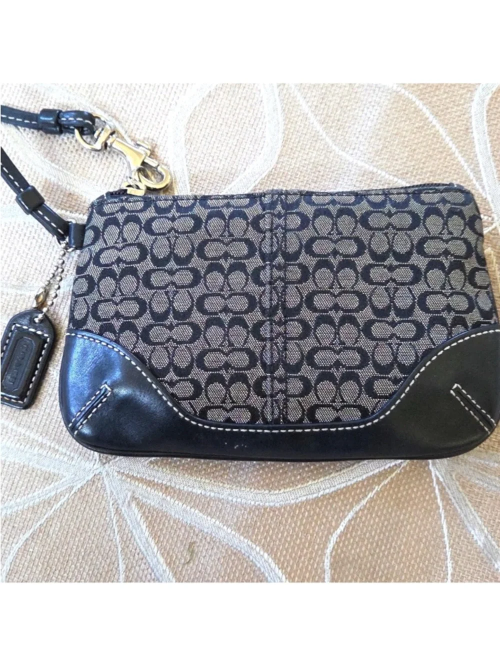 Coach Black and Khaki Signature Canvas Wristlet - Picture 1 of 6